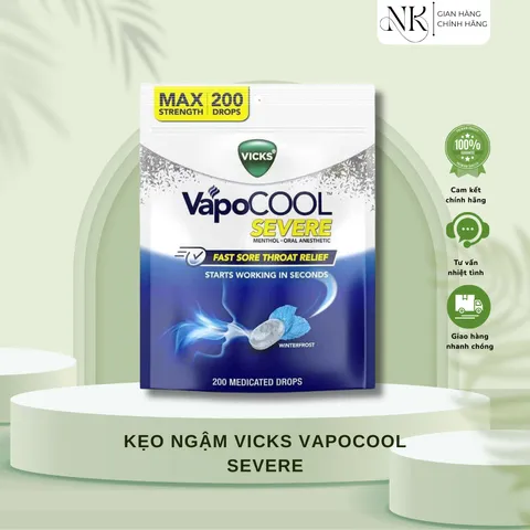 (HÀNG CHÍNH HÃNG MỸ) KẸO NGẬM VICKS VAPOCOOL SEVERE, WINTERFROST THROAT DROPS 200 viên