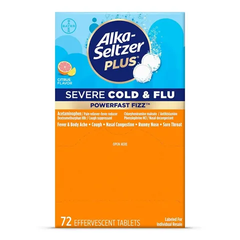 Viên sủi giảm cảm cúm và cảm lạnh Alka-Seltzer Plus 72 viên (Vị cam)