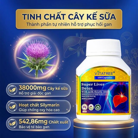 Viên uống hỗ trợ giải độc gan, giảm gan nhiễm mỡ, viêm gan, bảo vệ gan Vitatree Super Liver Detox (100 viên)