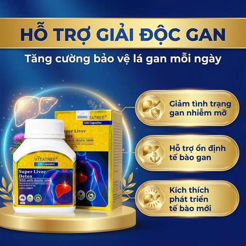 Viên uống hỗ trợ giải độc gan, giảm gan nhiễm mỡ, viêm gan, bảo vệ gan Vitatree Super Liver Detox (100 viên)