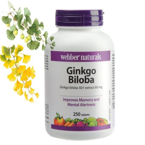 Viên uống Webber Natural Ginkgo Biloba |250 viên| Tăng cường tuần hoàn máu não - Cải thiện trí nhớ & Bảo vệ tế bào thần kinh [S/P Chuẩn Canada không tem]