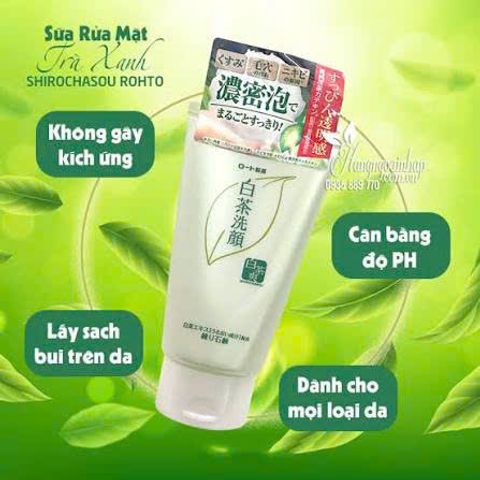  Sữa rửa mặt trà xanh Nhật Bản Rohto Shirochasou 120g chính hãng - Sạch sâu bã nhờn, ngừa mụn và sáng mịn da