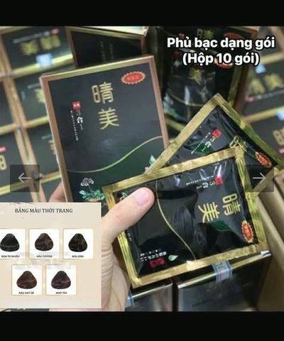 Dầu gội phủ bạc Komi Nhật Bản nâu đen hộp 10 gói x 25ml che tóc bạc tự nhiên ⚡ Giá tốt