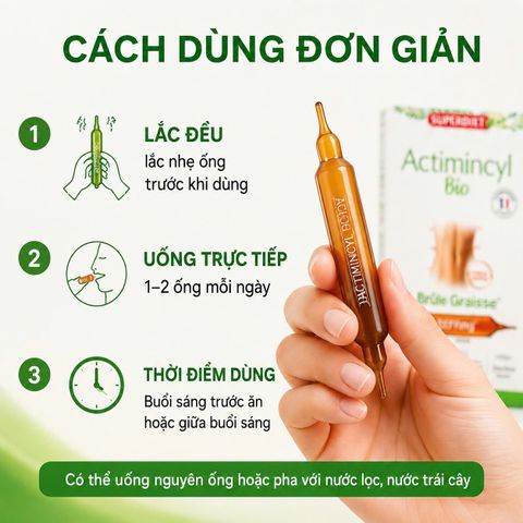 Nước Uống Giảm Mỡ Superdiet Actimincyl Bio – Detox cơ thể, Đốt mỡ, Săn chắc vòng eo – Hộp 20 ống hữu cơ từ Pháp