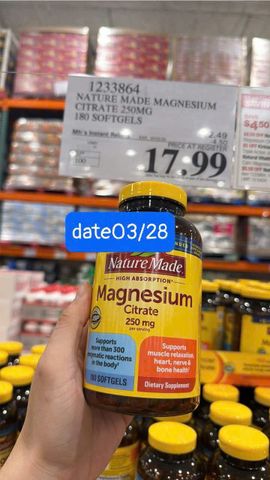 Viên uống Nature Made High Absorption Magnesium Citrate 250 mg |180 viên| Tạo hiệu ứng nhuận tràng - Thư giãn cơ bắp & Củng cố sức khỏe xương [S/P Chuẩn Mỹ]
