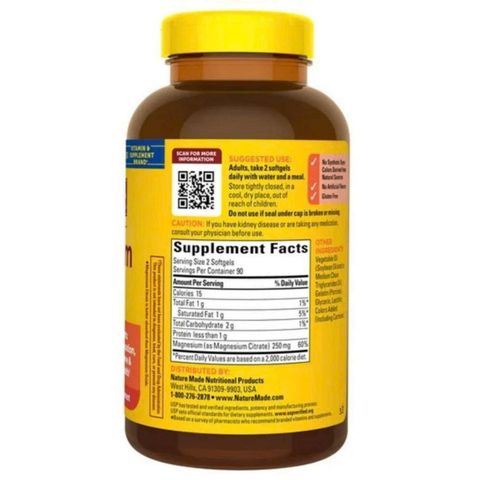 Viên uống Nature Made High Absorption Magnesium Citrate 250 mg |180 viên| Tạo hiệu ứng nhuận tràng - Thư giãn cơ bắp & Củng cố sức khỏe xương [S/P Chuẩn Mỹ]