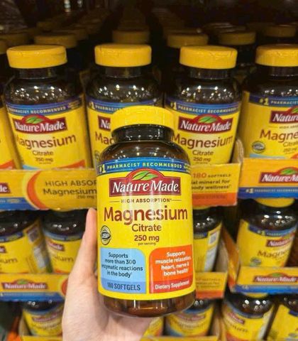 Viên uống Nature Made High Absorption Magnesium Citrate 250 mg |180 viên| Tạo hiệu ứng nhuận tràng - Thư giãn cơ bắp & Củng cố sức khỏe xương [S/P Chuẩn Mỹ]