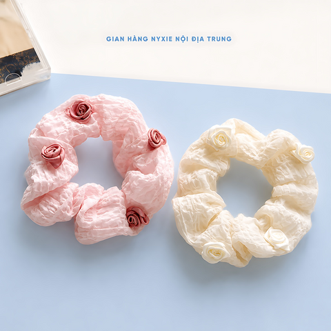 Scrunchie thêu hoa hồng DCT08