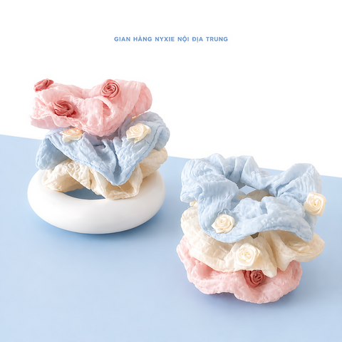 Scrunchie thêu hoa hồng DCT08