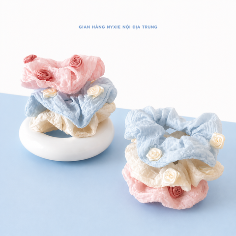 Scrunchie thêu hoa hồng DCT08