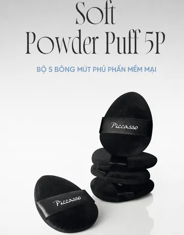 Bộ Bông Phấn Phủ Piccasso Soft Powder Puff Set 5P Kèm Túi Zip