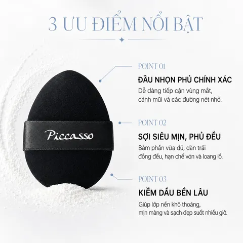 Bộ Bông Phấn Phủ Piccasso Soft Powder Puff Set 5P Kèm Túi Zip
