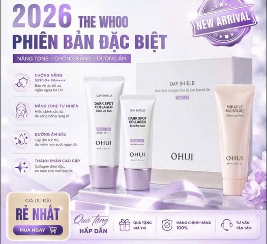Set kem chống nắng nâng tone Ohui Day Shield Dark Spot Collagen