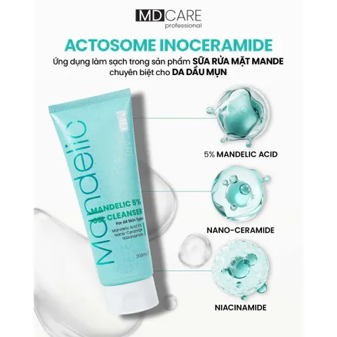 Sữa Rửa Mặt Mandelic 5% Dạng Gel Sạch Sâu Và Tẩy Tế Bào Chết MD CARE Professional 200ml