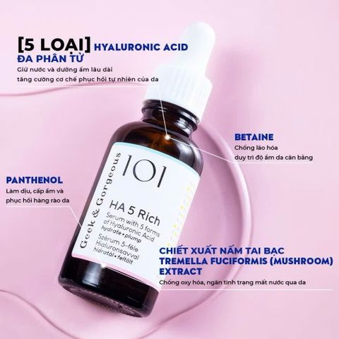 (Châu Âu) Serum Geek & Gorgeous HA 5 Chính Hãng Chứa 5 Loại Hyaluronic Acid Cấp Ẩm Sâu, Hỗ Trợ Da Căng Mịn, Tăng Độ Đàn Hồi