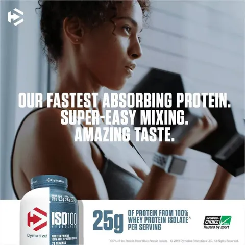 Dymatize ISO100 Hydrolyzed Isolate Protein Powder - Giảm mỡ kích hoạt tối đa quá trình tổng hợp protein cơ bắp, sản xuất Mỹ