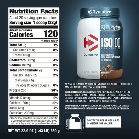 Dymatize ISO100 Hydrolyzed Isolate Protein Powder - Giảm mỡ kích hoạt tối đa quá trình tổng hợp protein cơ bắp, sản xuất Mỹ
