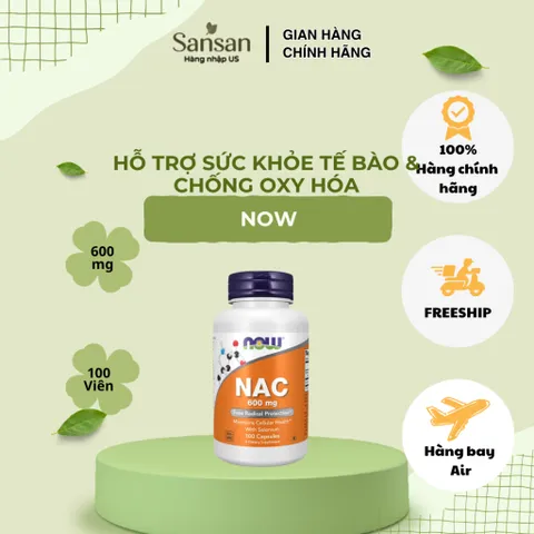 NOW Foods NAC 600mg With Selenium & Molybdenum 100 Viên, Bổ Sung N-Acetyl Cysteine Hỗ Trợ Chống Oxy Hóa