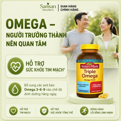 Nature Made Triple Omega 3-6-9 180 Viên Mỹ, Bổ Sung Omega 3 6 9 Hỗ Trợ Sức Khỏe Tim Mạch