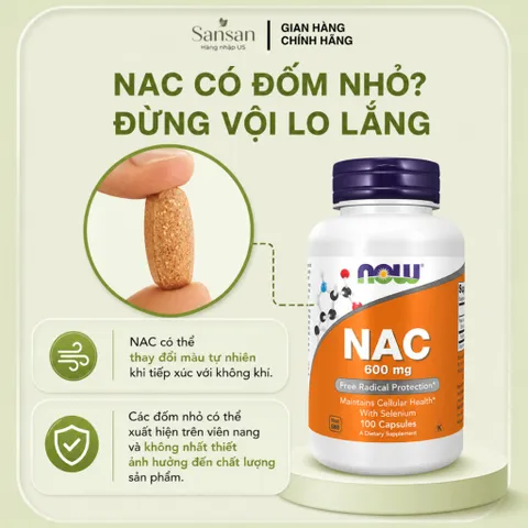 NOW Foods NAC 600mg With Selenium & Molybdenum 100 Viên, Bổ Sung N-Acetyl Cysteine Hỗ Trợ Chống Oxy Hóa