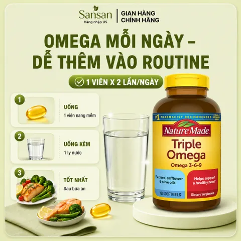 Nature Made Triple Omega 3-6-9 180 Viên Mỹ, Bổ Sung Omega 3 6 9 Hỗ Trợ Sức Khỏe Tim Mạch