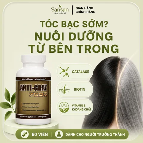 Anti Gray 7050 60 Viên Mỹ, Bổ Sung Catalase Biotin Vitamin & Khoáng Chất Hỗ Trợ Chăm Sóc Tóc