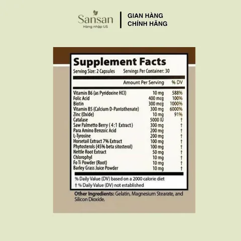 Anti Gray 7050 60 Viên Mỹ, Bổ Sung Catalase Biotin Vitamin & Khoáng Chất Hỗ Trợ Chăm Sóc Tóc