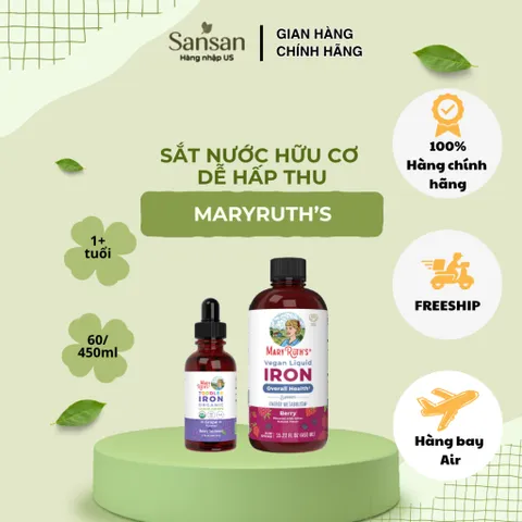 Sắt Nước Hữu Cơ MaryRuth’s Vegan Liquid Iron Dễ Hấp Thu Cho Bé & Gia Đình, Toddler 1-3 Tuổi 60ml / Từ 4 Tuổi 450ml