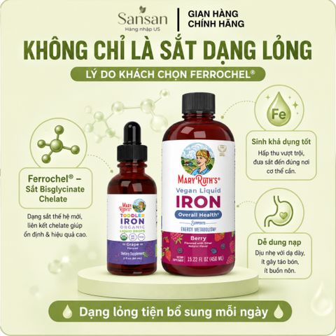Sắt Nước Hữu Cơ MaryRuth’s Vegan Liquid Iron Dễ Hấp Thu Cho Bé & Gia Đình, Toddler 1-3 Tuổi 60ml / Từ 4 Tuổi 450ml