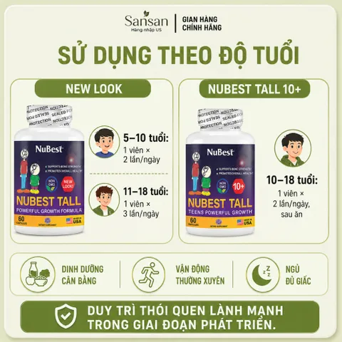 NuBest Tall 60 Viên Bổ Sung Canxi Và Vitamin D, Hỗ Trợ Phát Triển Xương, Hỗ Trợ Xương Răng Chắc Khỏe Cho Trẻ 5-18 Tuổi