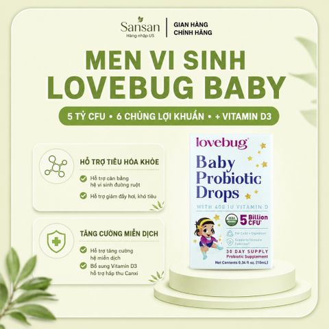 Men Vi Sinh Lovebug Probiotic Drops Organic Cho Bé 0-12 Tháng, 5 Tỷ Lợi Khuẩn + Vitamin D3, Dạng Nhỏ Giọt 10ml/20ml