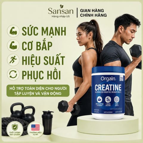 Bột Orgain Creatine Monohydrate 5g Micronized Hỗ Trợ Cơ Bắp, Sức Mạnh & Hiệu Suất Tập Luyện 675g