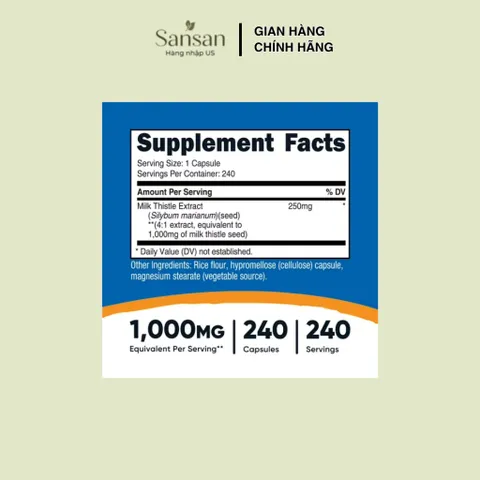 Viên Uống Hỗ Trợ Gan Nutricost Milk Thistle 1000mg Chiết Xuất Kế Sữa 4:1 Silymarin 240 Viên