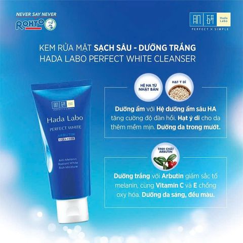 Sữa Rửa Mặt Hada Labo Perfect White Arbutin Cleanser Sạch Sâu, Dưỡng Sáng Da 80g [hàng nhập khẩu]