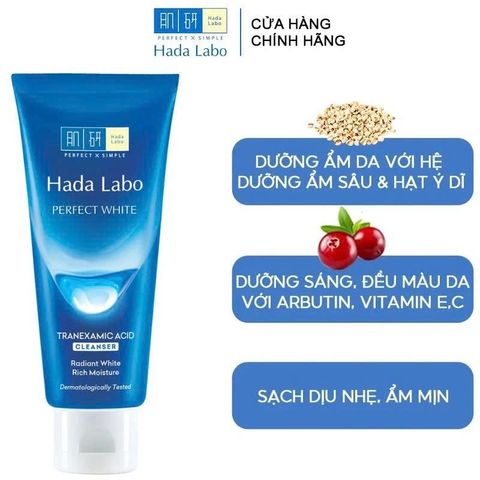 Sữa Rửa Mặt Hada Labo Perfect White Arbutin Cleanser Sạch Sâu, Dưỡng Sáng Da 80g [hàng nhập khẩu]
