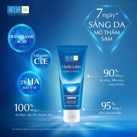 Sữa Rửa Mặt Hada Labo Perfect White Arbutin Cleanser Sạch Sâu, Dưỡng Sáng Da 80g [hàng nhập khẩu]