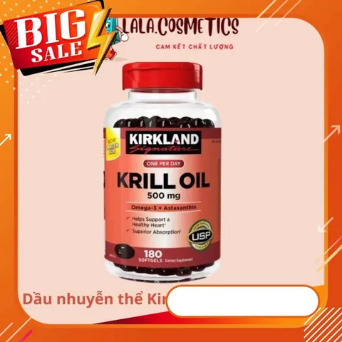 Dầu nhuyễn thể Kirkland Krill Oil Omega3 + Astaxanthin 500mg 180 viên của Mỹ