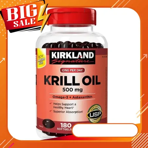 Dầu nhuyễn thể Kirkland Krill Oil Omega3 + Astaxanthin 500mg 180 viên của Mỹ