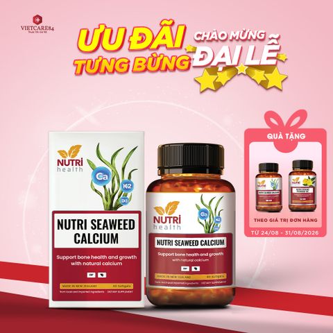 Canxi Hữu Cơ Từ Tảo Biển Nutri Seaweed Calcium 60 Viên - Hỗ Trợ Xương Khỏe, Vitamin K2 & D3, Dễ Nuốt, Dành Cho Trẻ Em Và Người Lớn
