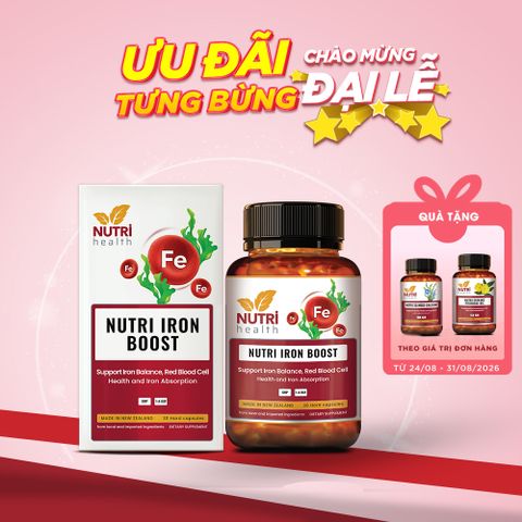 Viên Sắt Hữu Cơ Nutri Iron Boost 30 Viên - Tăng Cường Hấp Thụ Sắt, Bổ Sung Acid Folic và Vitamin C, Hỗ Trợ Phụ Nữ Có Thai