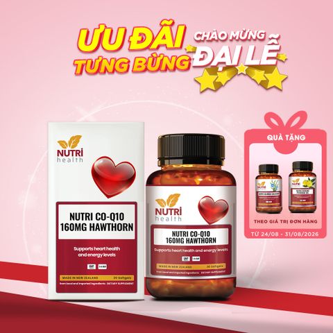 Viên Uống Bổ Tim New Zealand Nutri CO-Q10 160mg - Hỗ Trợ Sức Khỏe Tim Mạch, 30 Viên, Hàm lượng CoQ10 160mg cao, Giúp Cải Thiện Trao Đổi Chất