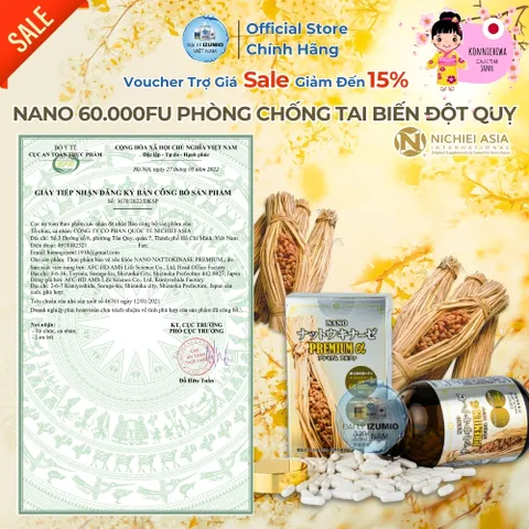 [Xuất Kèm VAT] Nichiei Asia Nattokinase Nano Premium 60000FU/G (Hộp 60/120/330 Viên) - Khơi Nguồn Sức Sống Mới