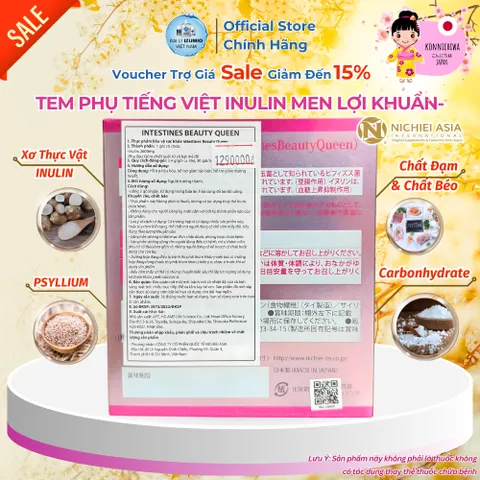 [Xuất Kèm VAT] Thực Phẩm Bảo Vệ Sức Khỏe Intestines Beauty Queen - Hộp 30 Gói Men Lợi Khuẩn INULIN Nichiei Bussan
