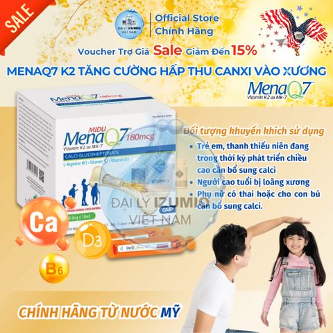 [Hàng Mới Về] Tăng Chiều Cao Midu MenaQ7 180mcg Hộp 30 Ống D3K2 Canxi Cho Bé Phát Triển Chắc Xương - Chính Hãng Hoa Kỳ