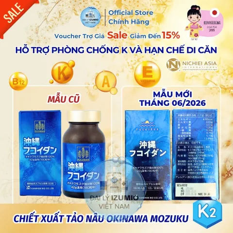 [Tem Phụ + VAT] Fucoidan Xanh Okinawa Hộp 180 Viên Uống Tảo Biển Hỗ Trợ U Bướu Kanehide - Chính Hãng Nhật Bản