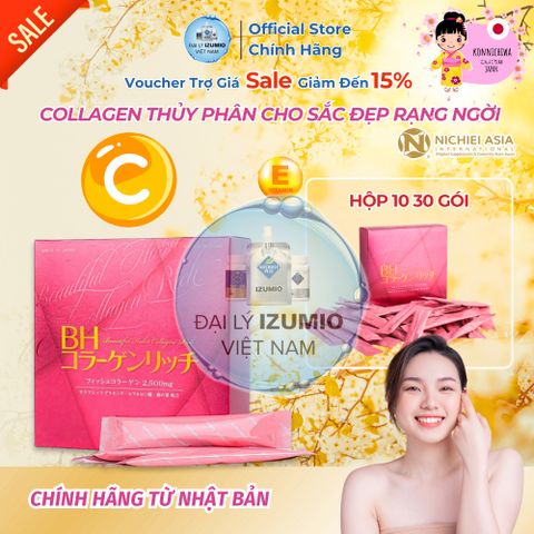 [Xuất Kèm VAT] Thực Phẩm Bảo Vệ Sức Khỏe BH Collagen Rich Thủy Phân - Hộp 30 Gói Hàm Lượng Collagen Cao 2500mg Nhật Bản