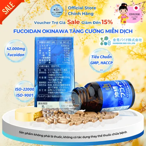 [Tem Phụ + VAT] Fucoidan Xanh Okinawa Hộp 180 Viên Uống Tảo Biển Hỗ Trợ U Bướu Kanehide - Chính Hãng Nhật Bản