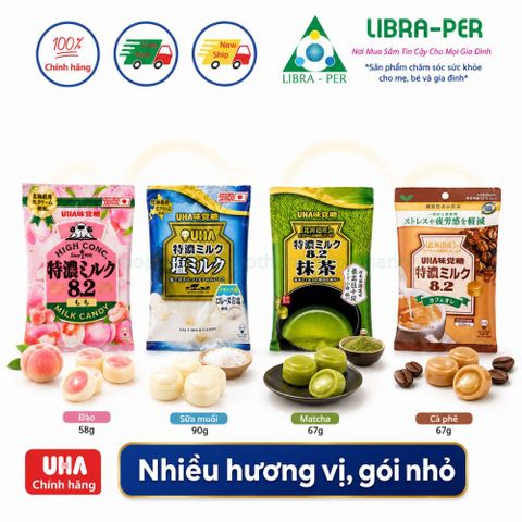 Keo sua UHA Tokuno Nhật Bản, Hương Vị Thơm Béo Ngon Đặc Trưng Cafe, Sữa, Đào, An Toàn