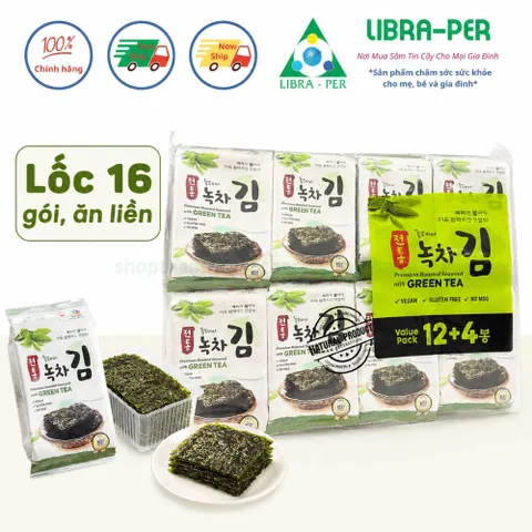 Rong biển ăn liền Hàn Quốc lốc 16 gói x 4g - Vị Trà Xanh Ăn Liền Thơm Ngon và Tiện Lợi
