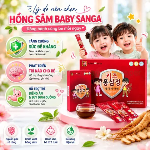 Nước Hồng Sâm Baby Sanga Hàn Quốc Cho Trẻ Biếng Ăn Tăng Đề Kháng Phát Triển Trí Não An Toàn Cho Bé